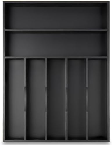 Bamboo Silverware Holder Drawer Utensil Organizer with 7 Slots Black
