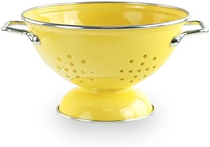 Reston Lloyd Calypso Basics Powder Coated Enameled Colander with Solid Base, Strainer Basket with Handles, for Pasta, Berries, Vegetables, Fruit, Lemon(1 qt, 32 oz)