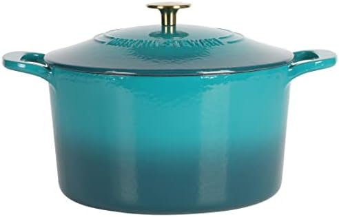 Martha Stewart Gatwick 7-Quart Enamel Cast Iron Dutch Oven – Emerald Ombre with Gold Knob – Durable Heavy-Duty Dutch Oven for Slow Cooking, Braising & Baking