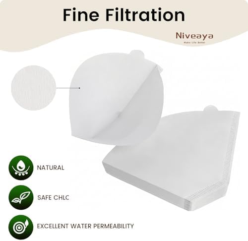 Niveaya Coffee Filters 200 Count, White Coffee Filter #4 Cone Paper, Natural Paper Coffee Filter 8-12 Cup (nature white, 04)