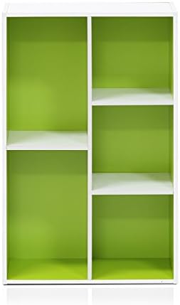 Furinno LUDER Book Shelf, 5-Cube Bookshelf, Reversible Bookcase, 9.4 x 19.5 x 31.5, Easy Assembly, for Living Room, Bedroom, Home Office, White/Green