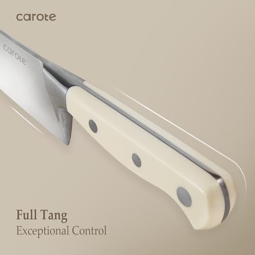 CAROTE 14-Piece Knife Set with Wood Block, Rust-Resistant, Cream