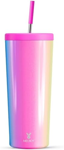 Meoky 24 oz Insulated Tumbler with Lid and Straw, Stainless Steel Vacuum Insulated Tumbler, Keeps Cold for 24 Hours, 100% Leak Proof, Fits in Car Cup Holder (Carnival)