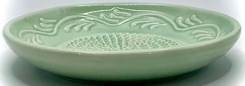BonCera, Premium Ceramic Garlic Grater Plate Set - Turquoise Floral Edge