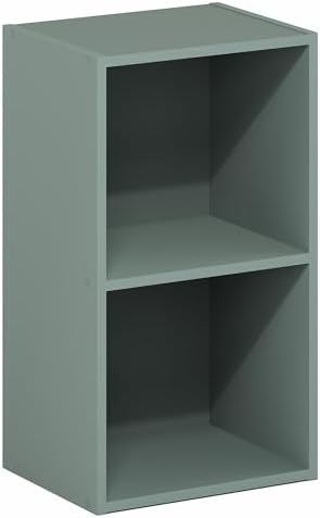 Furinno PASIR Book Shelf, 2-Tier Modern Bookshelf, Open Shelves Bookcase 9 x 12 x 21, Easy Assembly, for Living Room, Bedroom, Home Office, Sage Green