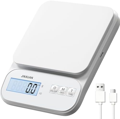 Kitchen Scale Food Scale 5kg/0.1g Digital Scale Food Weighing Scale for Cooking Baking Weight Loss, Rechargeable Coffee Scale Precision Baking Scale with Large Backlit LCD Display, USB Cord