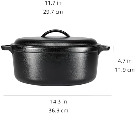 Amazon Basics Pre-Seasoned Cast Iron Dutch Oven Pot with Lid and Dual Handles, Oven Safe, Heavy-Duty, 7-Quart, Round, Black