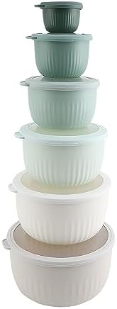 COOK WITH COLOR Prep Bowls with Lids- Wide and Deep Nesting Plastic Small Mixing Bowl Set with Lids, 12 Piece Set - Deep Bowls, Green