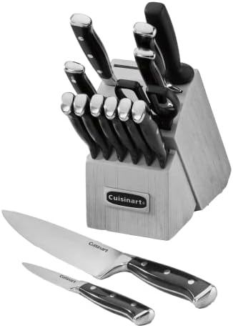 Cuisinart Classic Forged Triple Rivet, 15-Piece Knife Set with Block, Superior High-Carbon Stainless Steel Blades for Precision and Accuracy (Black/Gray)