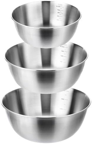 3 Pcs Stainless Steel Mixing Bowls Set, Metal Baking Bowls (1.5,2.2,3.4 Qt)