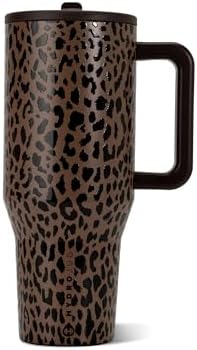 HydroJug Traveler 40oz, Insulated Tumbler with Handle & Straw, Brown Leopard