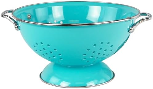 Reston Lloyd, 3 Quart Powder Coated Steel Kitchen Strainer Basket for draining Pasta, Vegetable and Fruit, Chrome Handles and Wide Stable Base, Aqua-Blue