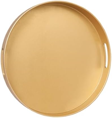 MAONAME 13" Gold Decorative Tray, Plastic Round Serving Tray with Handles