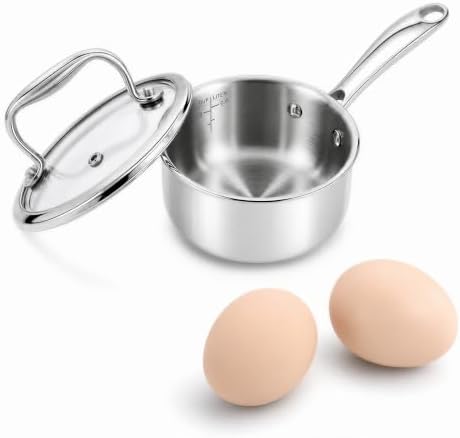 Mini Sauce Pan with Lid, Tri-Ply Stainless Steel Pot with Stay-Cool Handle & All Cooktop Compatibility (Gas, Ceramic, Electric) - 0.5 Quart