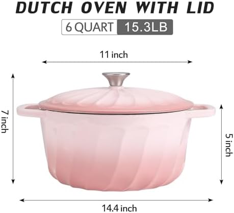 Enameled Cast Iron Dutch Oven Pot with Lid, 6 QT Large Dutch Oven
