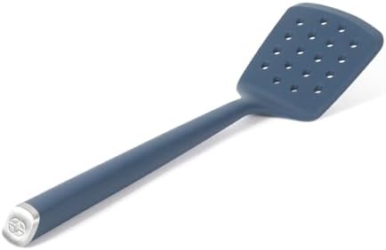 Calphalon Edge Silicone Slotted Turner, Flexible Silicone Slotted Spatula with Reinforced Core, Heat-Resistant Nonstick-Safe Turner for Draining, Navy