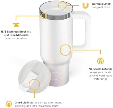 RTIC 30oz Road Trip Tumbler, Insulated, Ceramic Lined, White Glitter