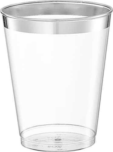 PLASTICPRO Disposable 8 oz Crystal Clear Plastic Tumblers With Silver Rim for Party's & Weddings pack of 50