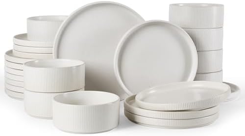 Famiware Star Stoneware Dinnerware Sets for 8, Reactive Glaze Plates, Bowls