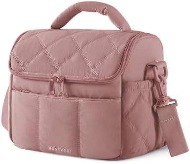 BAGSMART Insulated Lunch Bags for Women, Cute Quilted Lunch Box, Dark Pink