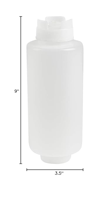 Restaurantware First In First Out 32 Ounce Condiment Squeeze Bottle 6 Refillable Lid FIFO Squeeze Bottle - Precision Dispensing Tip Flexible Clear Plastic Squeeze Bottle For Sauces