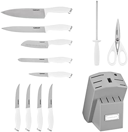 Cuisinart C77SSW-12PG Color Pro Collection 12 Piece Knife Block Set, White with Grey Block