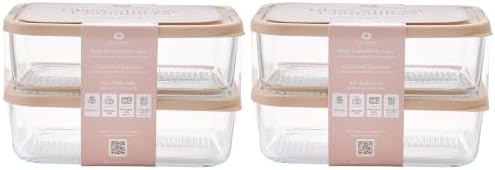 8-Piece Airtight Borosilicate Glass Food Storage Set with Snap Lids, 4 x 57.5oz Cashew Cream by Container Culture by DuraLiving