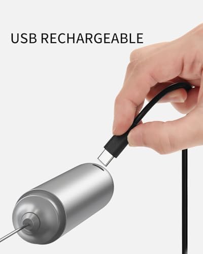 CIRCLE JOY Rechargeable Milk Frother Handheld, Dual Coil Whisk Head Electric Coffee Frother, Portable Hand Frother Wand Drink Mixer for Matcha Lattes Cappuccino, Kitchen Gifts, Silver