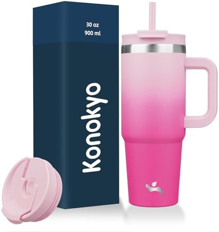 Konokyo 30 oz Insulated Tumbler Water Bottle with Handle, Straw Lid