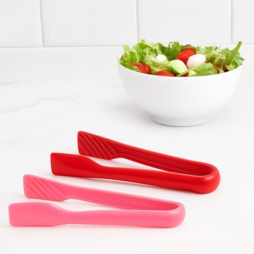 DecorRack 3 Piece Plastic Tong Set, 6-8-10 in Heavy Duty (Pink, Red)