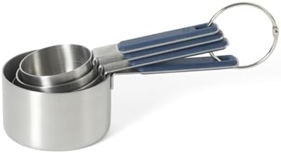 Calphalon Prime Measuring Cups, Kitchen Measurement Cup, 4-Piece Stainless Steel Kitchen Measuring Cup with Navy Silicone Handle Accurate, Durable for Dry and Liquid Ingredients