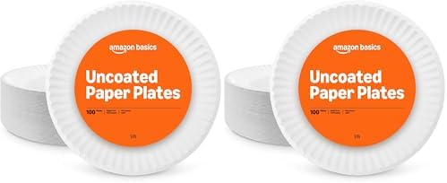 Amazon Basics 9" Uncoated White Paper Plates 2 Pack (200 count)