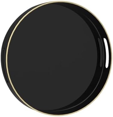 MAONAME 13" Black Decorative Tray, Plastic Round Serving Tray with Handles