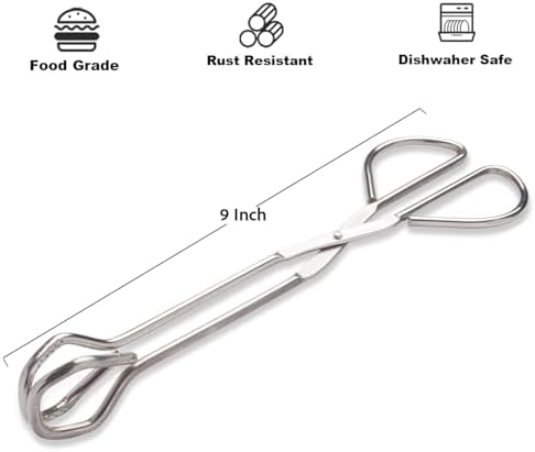 Hiash 9-Inch Heavy Duty Stainless Steel Kitchen Tongs - Comfortable Ergonomic Grip, Scissor Design, Heat Resistant for BBQ and Cooking (Pack of 2)