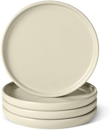 Amazon Basics Glazed Stoneware Salad Plates, Ceramic 4-Piece Set, Microwave, Dishwasher and Freezer-Safe, Stain-Resistant, 8.3 in., Ivory