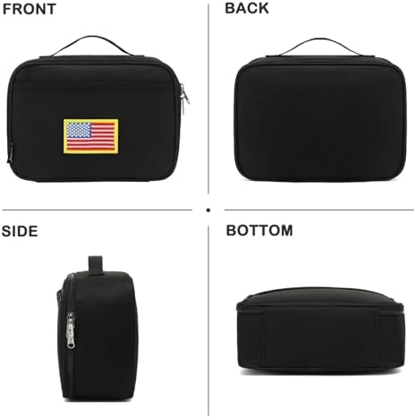 FlowFly Kids Lunch box Insulated Soft Bag Mini Cooler Back to School Thermal Meal Tote Kit for Girls, Boys, Black Free USA Flag Patch Included