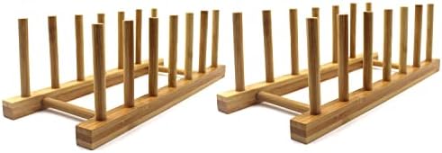 Bamboo Wooden Plate Racks Dish display Holder Kitchen Storage, Pack of 2