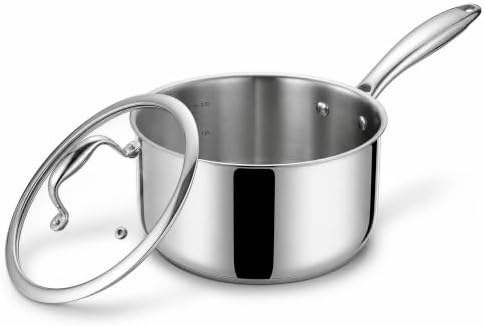 2-Quart Saucepan with Lid, Tri-Ply Stainless Steel Pot with Stay-Cool Handle & All Cooktop Compatibility (Gas, Ceramic, Electric) - Silver