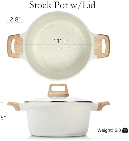 ESLITE LIFE Nonstick Stock Pot with Lid, 7 Quart Granite Casserole Large Soup Pot Pasta Cooking Pot, Induction Compatible, PTFE & PFOA Free, White
