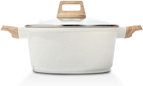 ESLITE LIFE Nonstick Stock Pot with Lid, 3 Quart Granite Casserole Small Soup Pot Pasta Cooking Pot, Induction Compatible, PTFE & PFOA Free, White