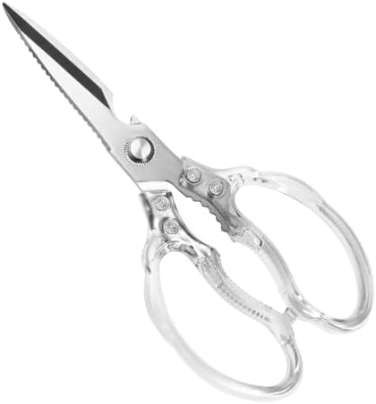 CGBE Kitchen Scissors, Multi-Purpose Kitchen Shears, Heavy Duty Food Scissors for Chicken, Poultry, Fish, Meat & Herbs with Non-Slip Grips (Transparent)