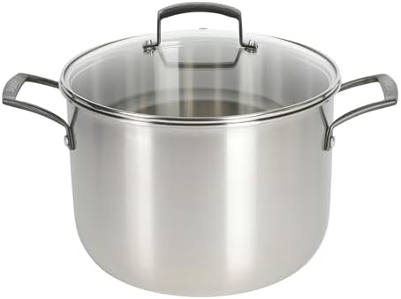 Babish 8 Quart Tri-Ply Stainless Steel Stock Pot with Glass Lid & Black Handles – Dutch Oven, Oven Safe, Dishwasher Safe