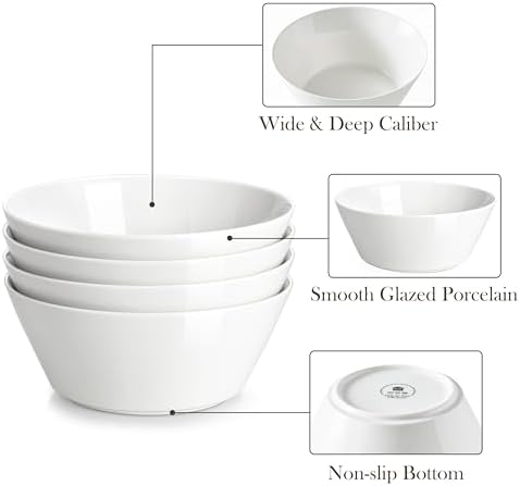 MALACASA 35 OZ Soup Bowls Set of 4, White Bowls Deep Cereal Ramen Bowl