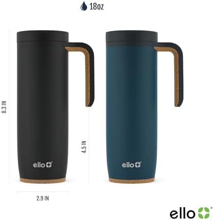 Ello Magnet 18oz Insulated Stainless Steel Travel Mug with Handle, Black