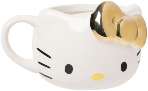 Silver Buffalo Sanrio Hello Kitty Gold Chrome Bow, 3D Sculpted Mug, 20oz