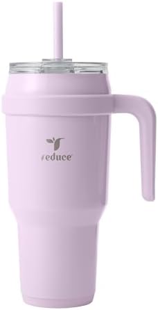 REDUCE 40 oz Stainless Steel Tumbler with Handle - Dual-Wall Vacuum Insulated Travel Mug, Sweat-Proof Lid & Reusable Straw - Keeps Drinks Cold for 24 Hrs, Fits Cupholders, Dishwasher Safe - Lilac Bud