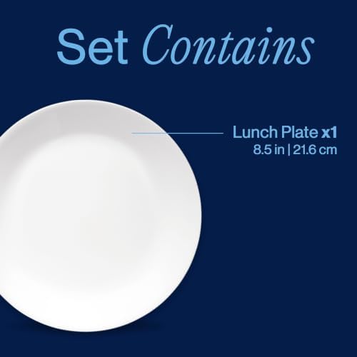 Corelle Vitrelle 6-Piece Salad Plates Set Triple Layer Glass and Chip Resistant, 8-1/2-Inch Lightweight Round Plates, Winter Frost White