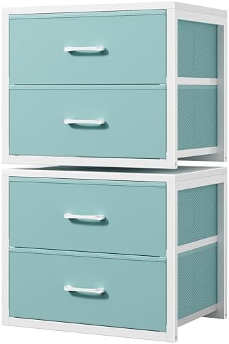BOLUO Stackable Storage Drawers Closet Organizers and Storage Fabric Blue 2 Drawer Dresser for Bedroom 2 Packs Modern