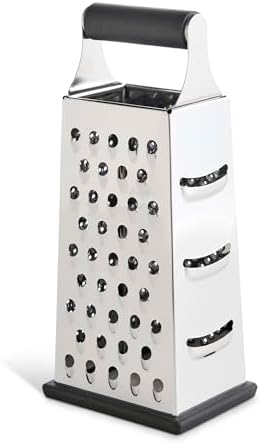 HIC Kitchen Professional Grater Zester, Stainless Steel, Non-Slip Base and Handle, 4 Multi-Grating Surfaces