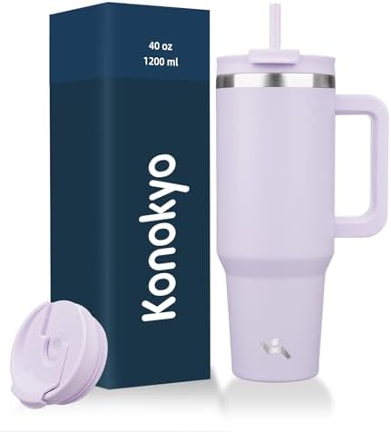 Konokyo 40 oz Insulated Tumbler Water Bottle with Handle, Straw Lid